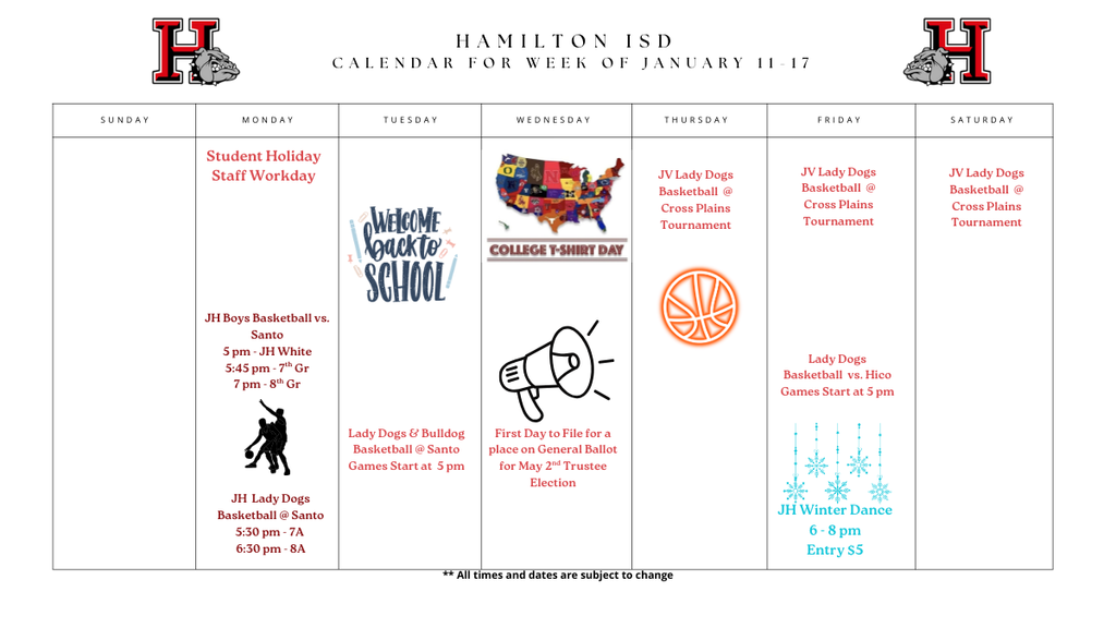 HISD Weekly Calendar