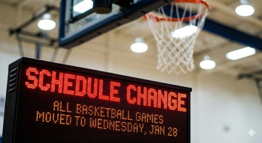 All Basketball Games moved to Wednesday Jan 28th
