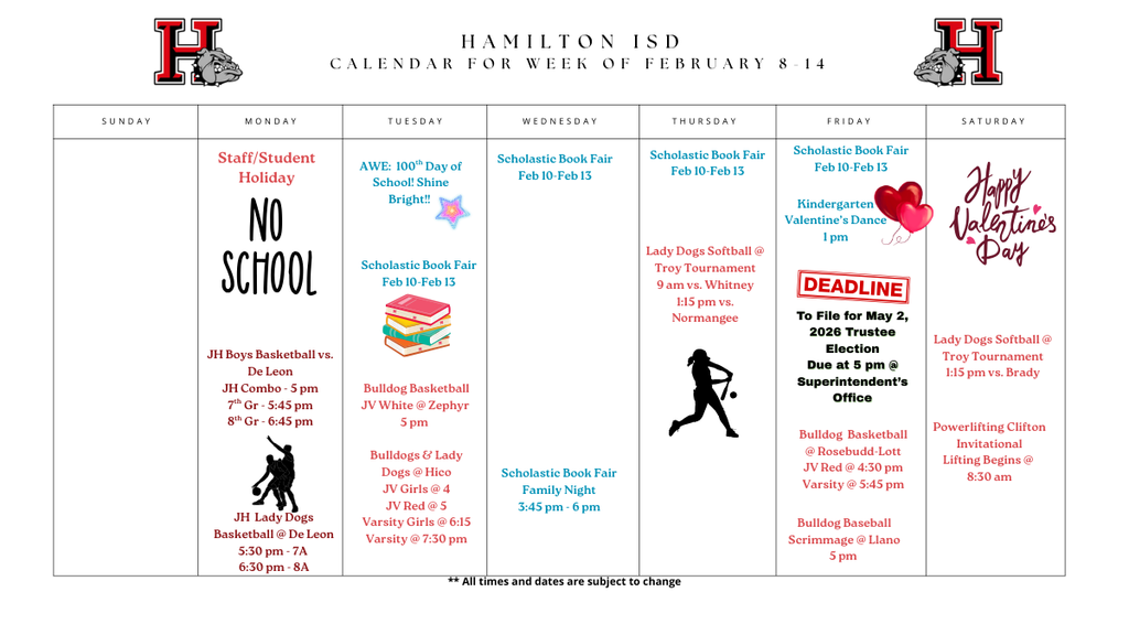 HISD Weekly Calendar