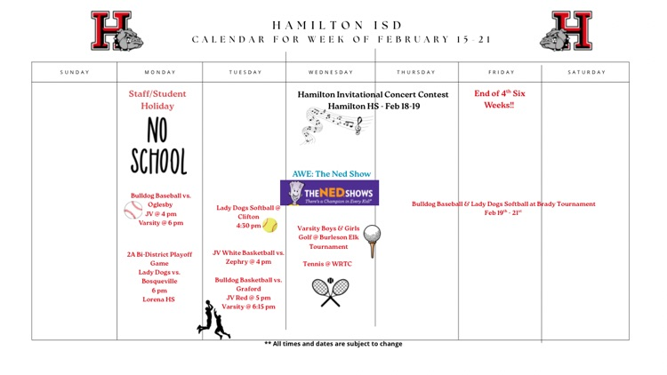 HISD Weekly Calendar