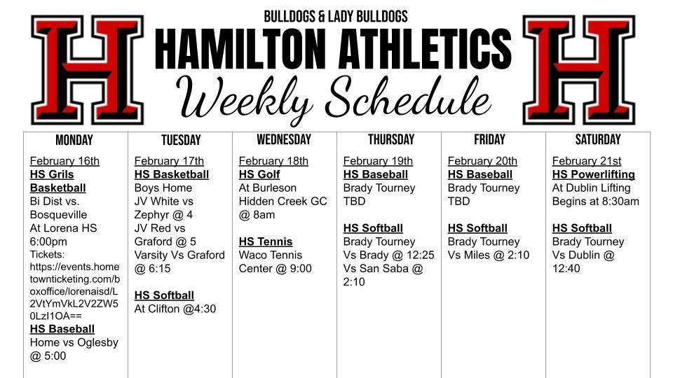 Hamilton ISD Athletics schedule
