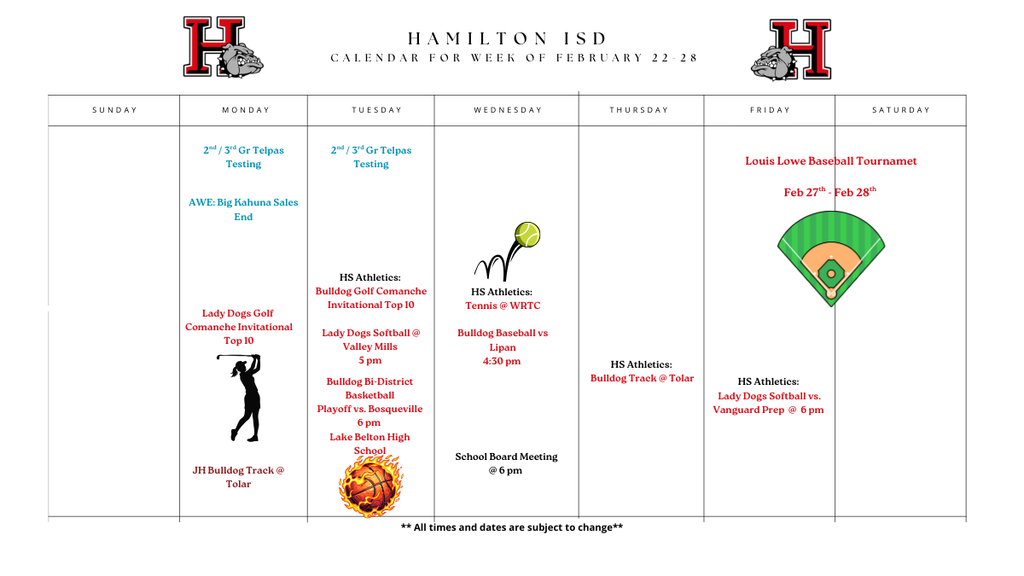 HISD Weekly Calendar