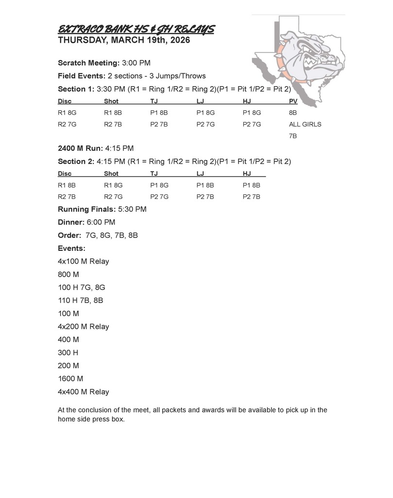 Extraco Relay schedule