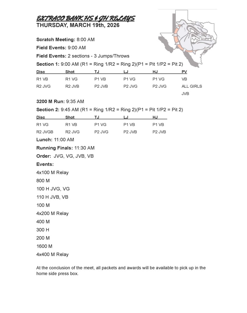 Extraco Relay schedule