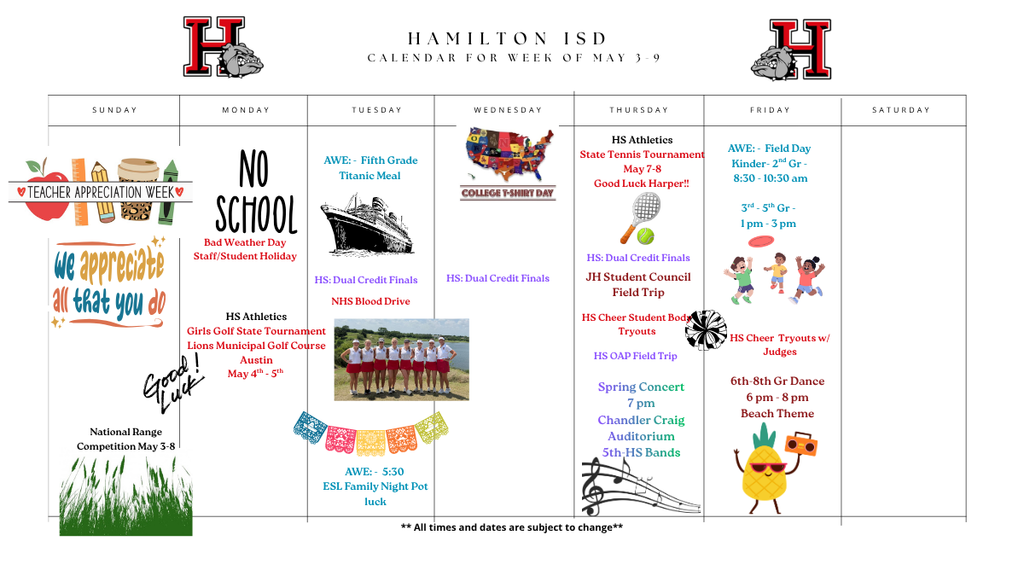 HISD Weekly Calendar