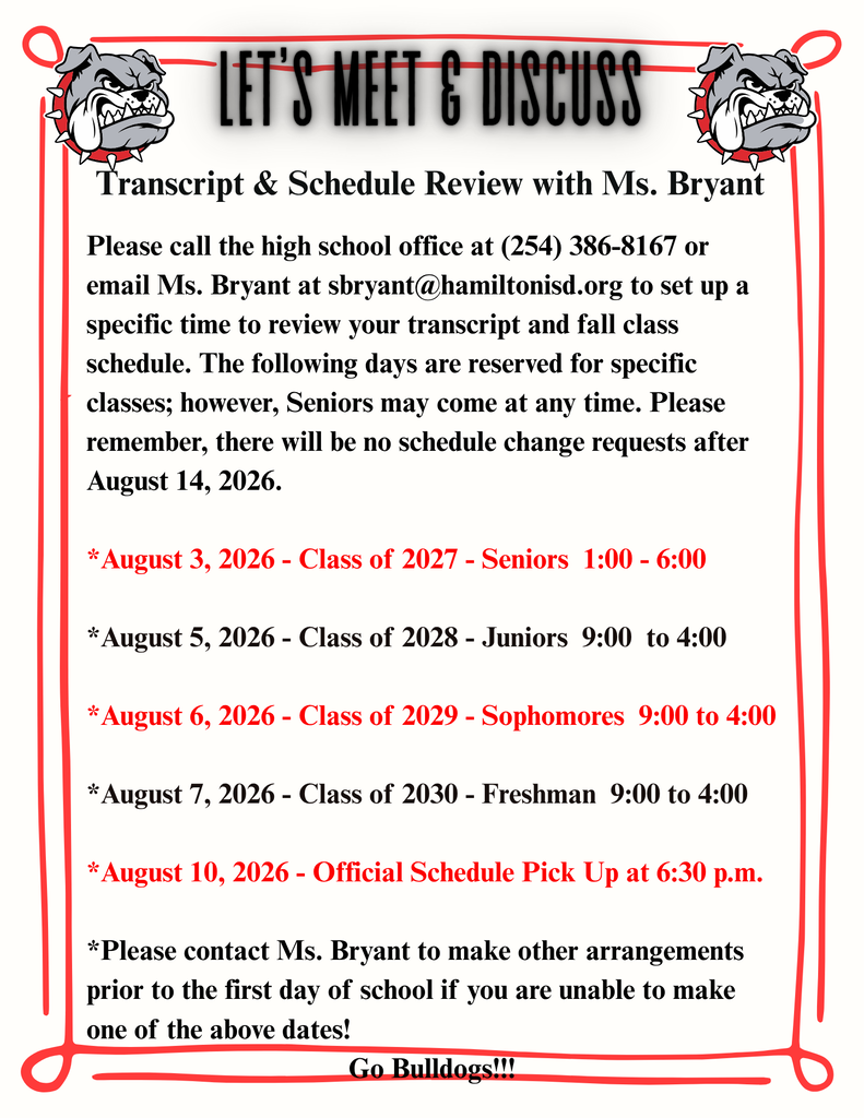 Class Schedule Pick up and Discuss