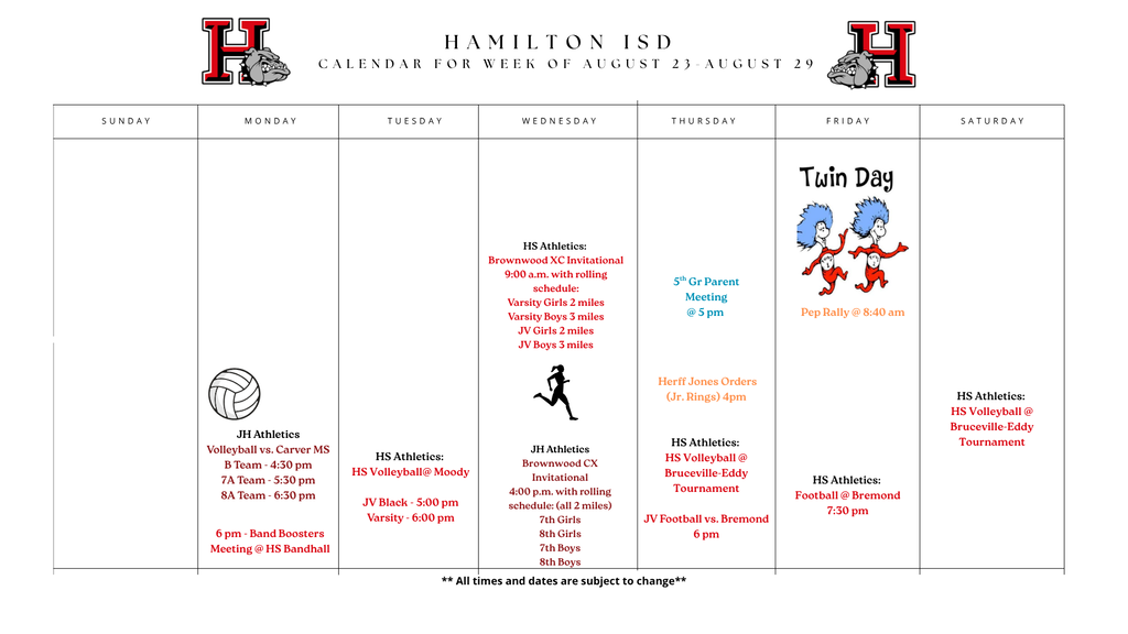 Updated Weekly Calendar