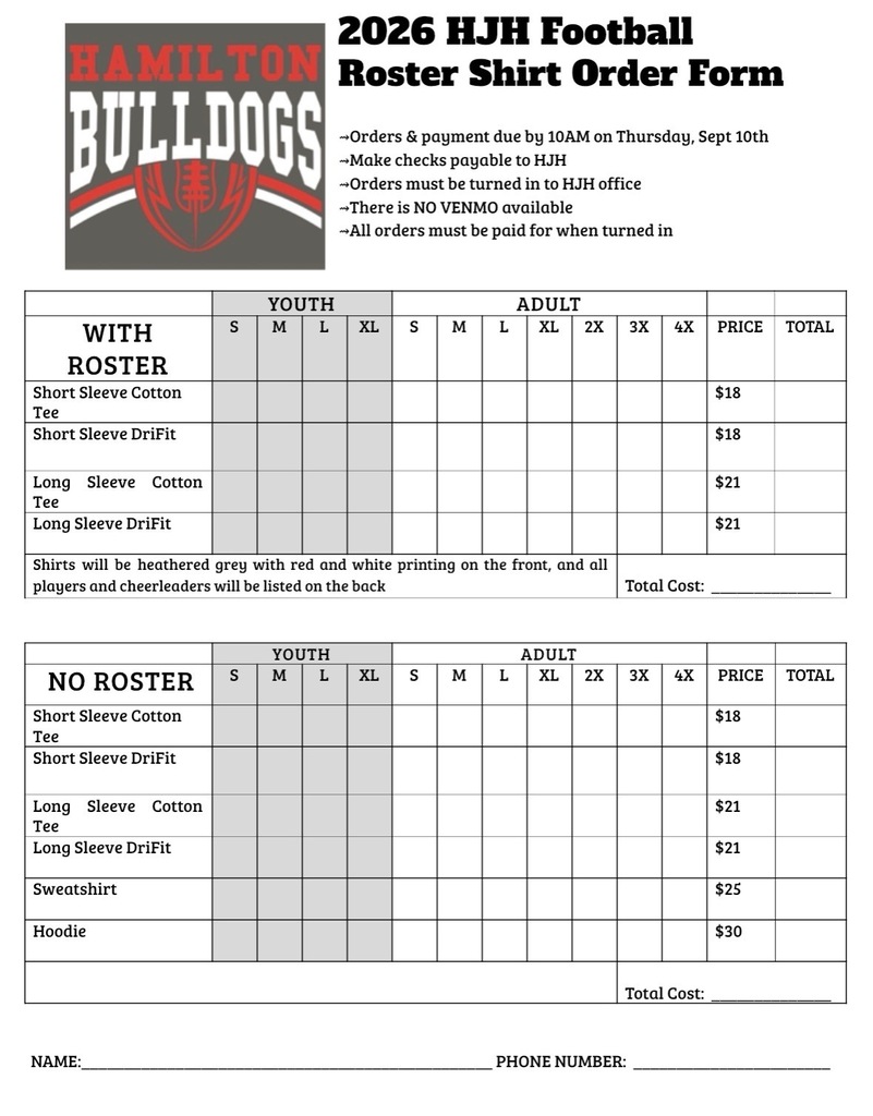 HJH Football Roster Shirts