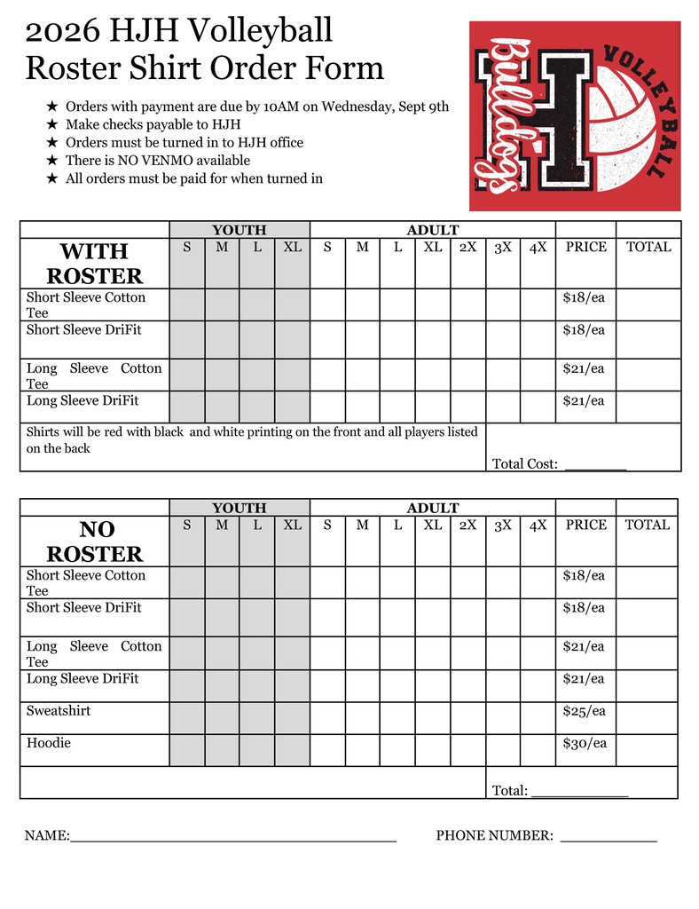 HJH Volleyball Roster Shirts