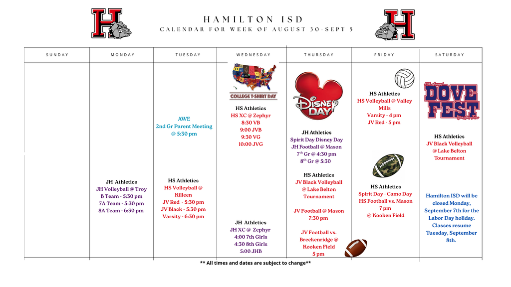 HISD Weekly Calendar