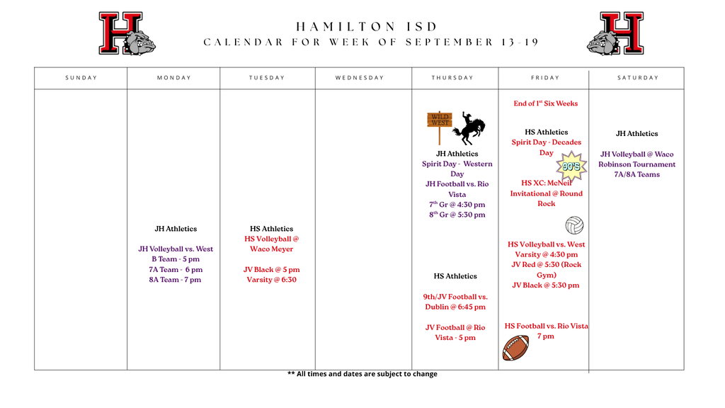 HISD Weekly Calendar