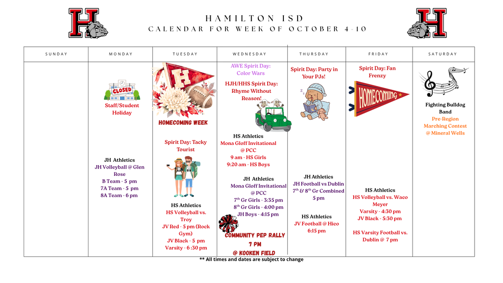 HISD Weekly Calendar