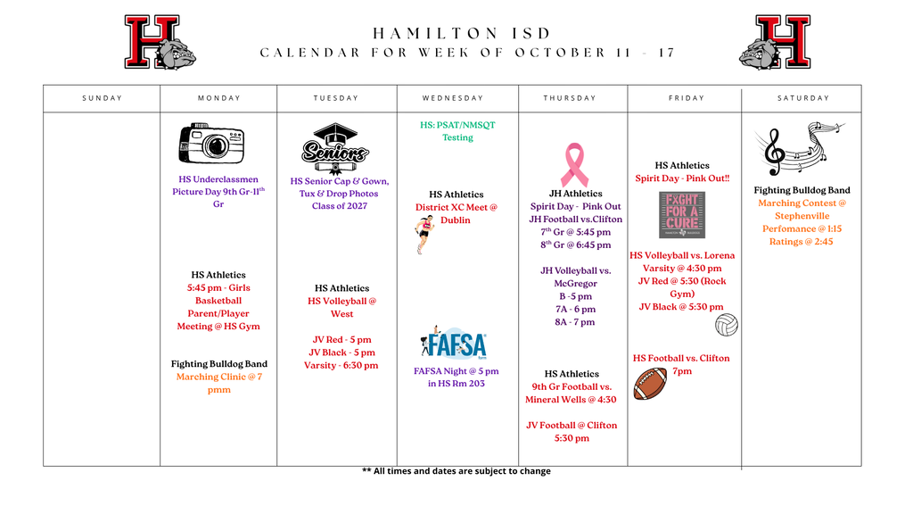 HISD Weekly Calendar