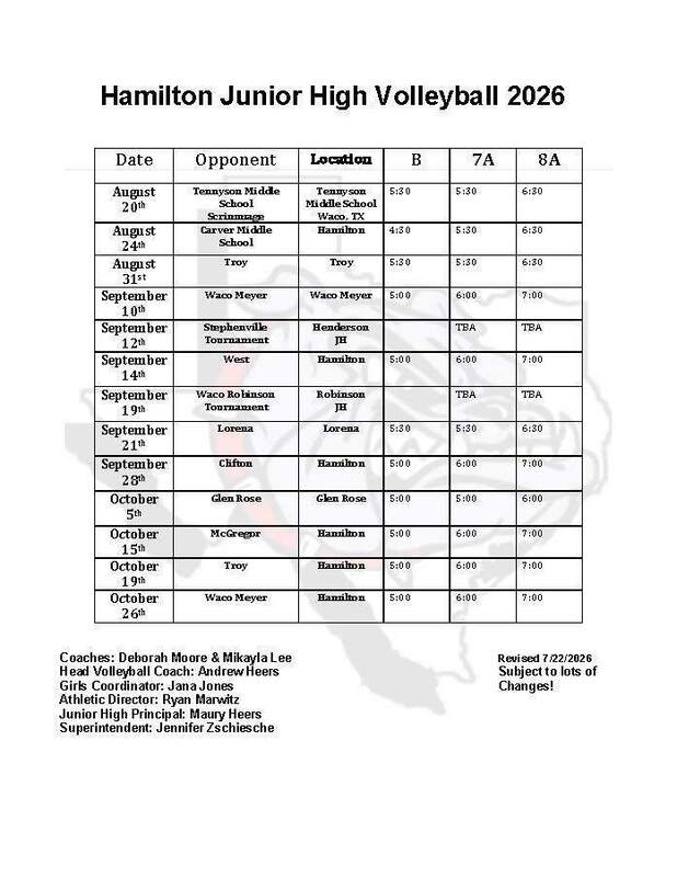 2026 HJH Volleyball Schedule