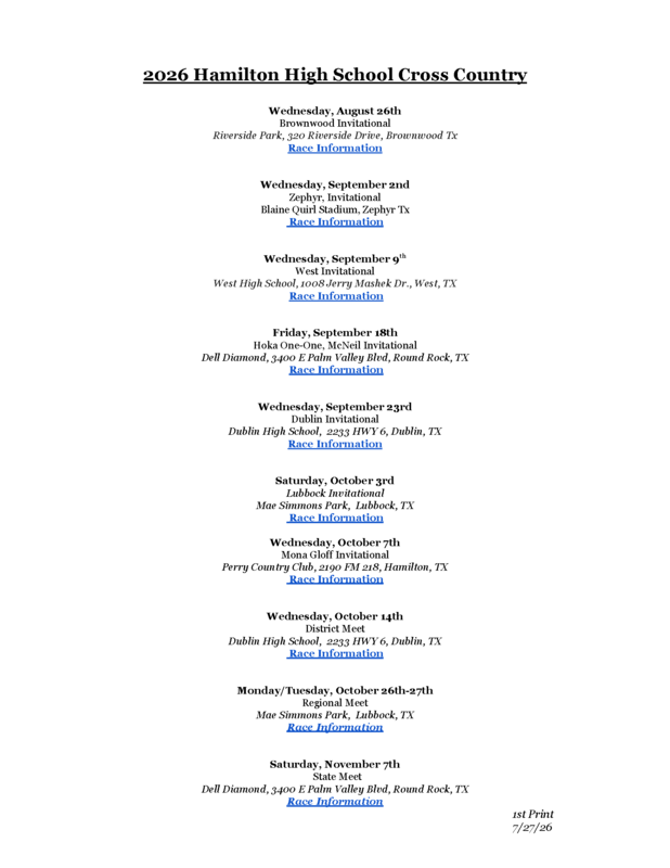 HS XC Schedule