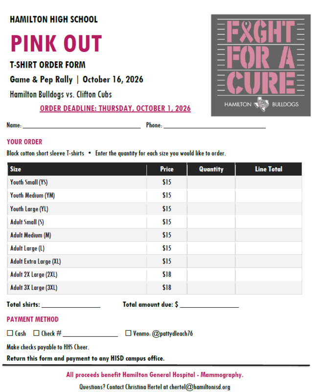 Pink Our Shirt Order Form