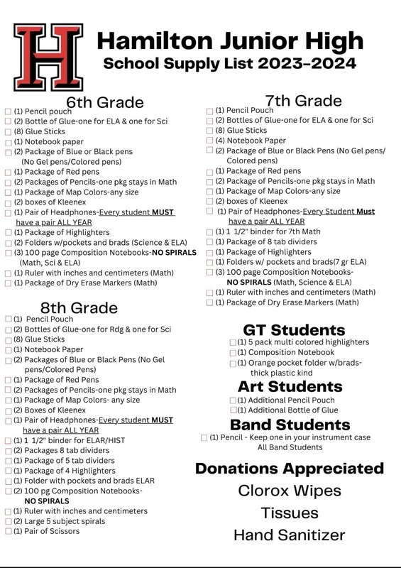 JH 2023-24 School Supplies