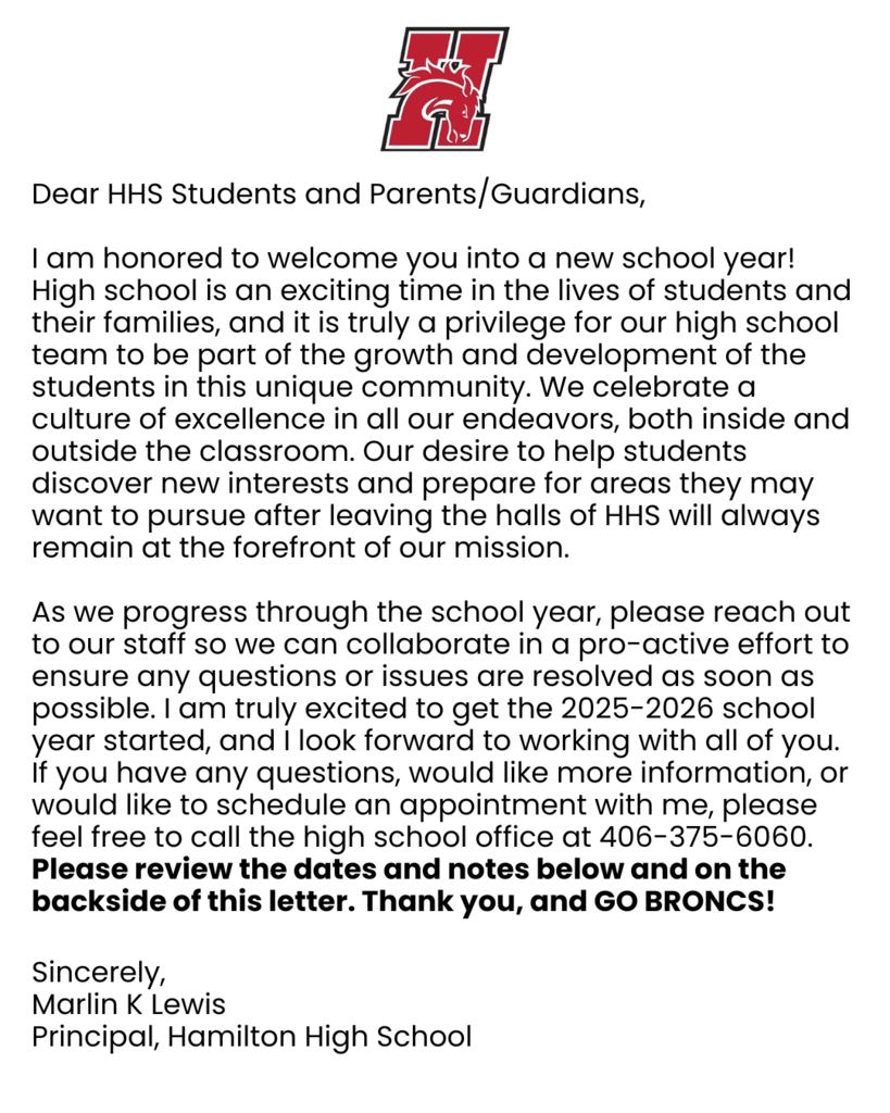 HHS welcome letter page 1