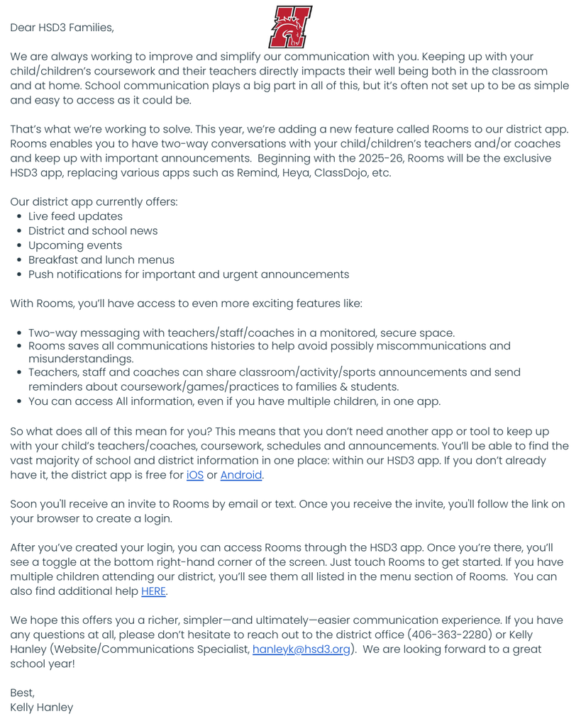 Rooms Letter to Guardians