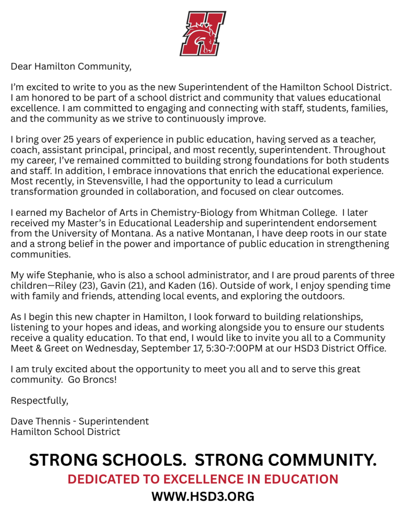 Superintendent welcome letter