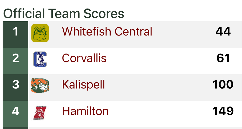 Girls cross country team scores