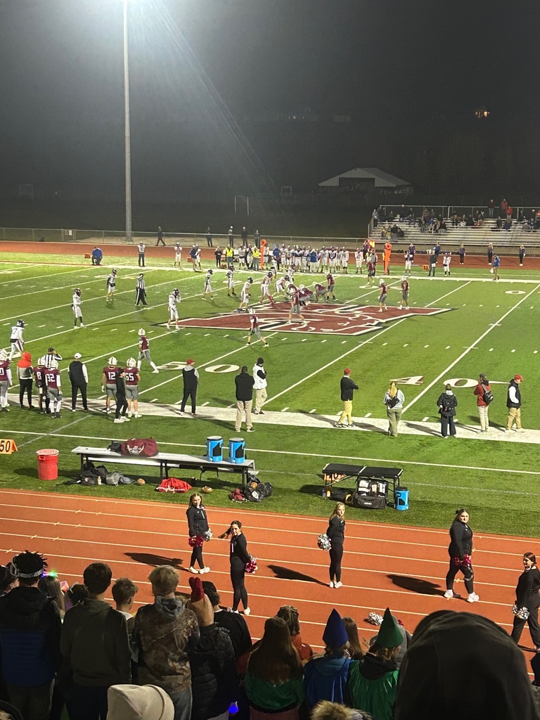 Hamilton High School football field with high school team playing 1st round playoff game against Class A opponent Bigfork