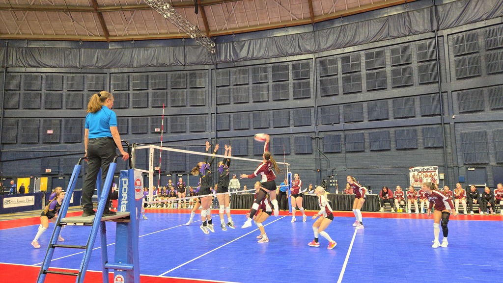 Hamilton high school volleyball team playing against the Laurel locomotives in the 1st round of the state tournament at Montana State University