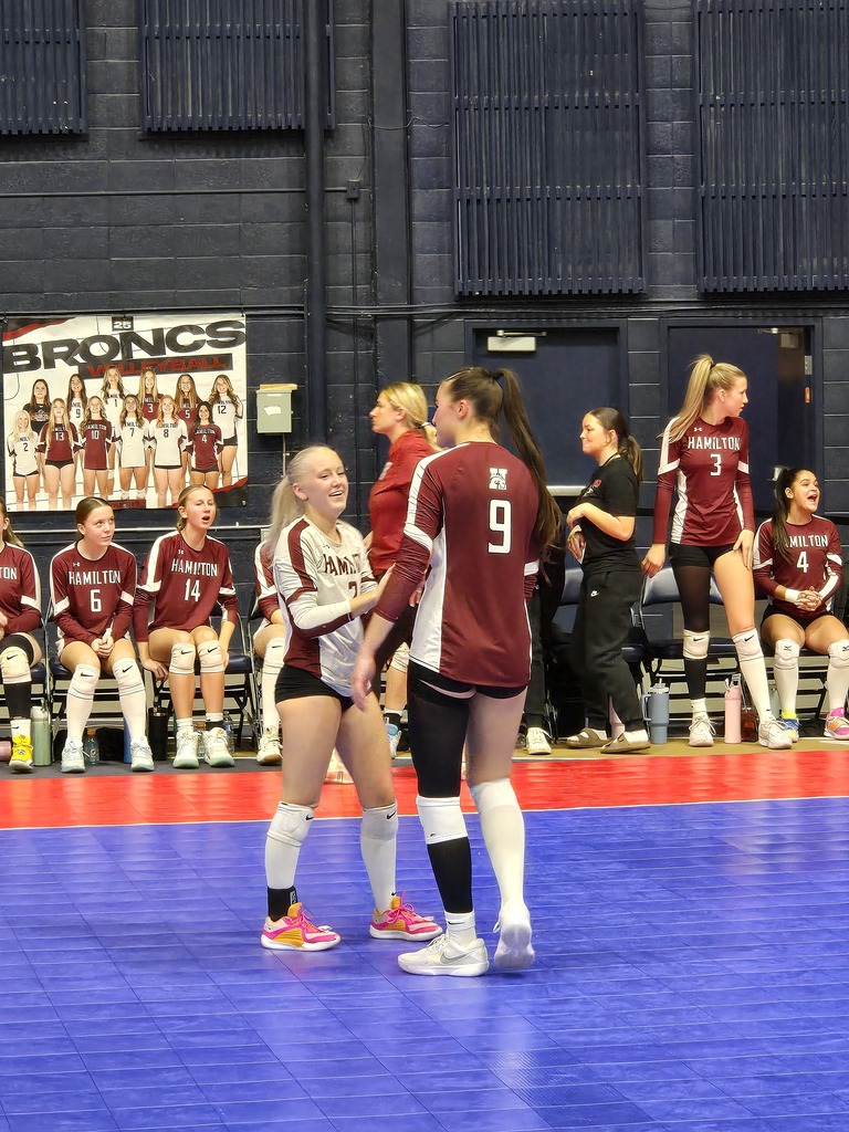 Hamilton high school volleyball team playing against the Laurel locomotives in the 1st round of the state tournament at Montana State University