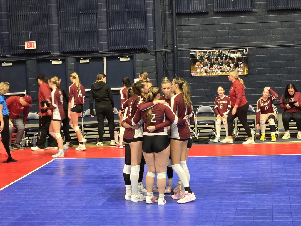 Hamilton high school volleyball team playing against Billings Central in the 2nd round of the state tournament at the Montana State University field house