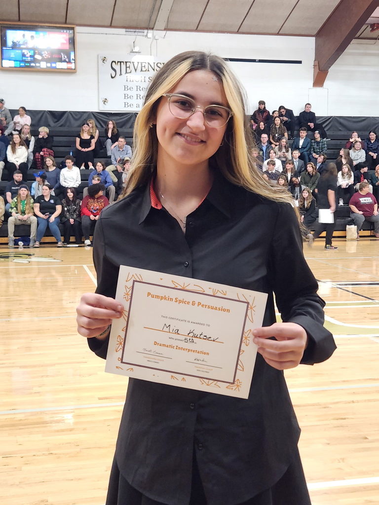 The Hamilton High School Speech & Debate team celebrating their 3rd place overall finish at the tournament in Stevensville on Saturday, November 15, 2025.