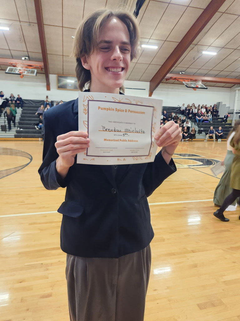 The Hamilton High School Speech & Debate team celebrating their 3rd place overall finish at the tournament in Stevensville on Saturday, November 15, 2025.