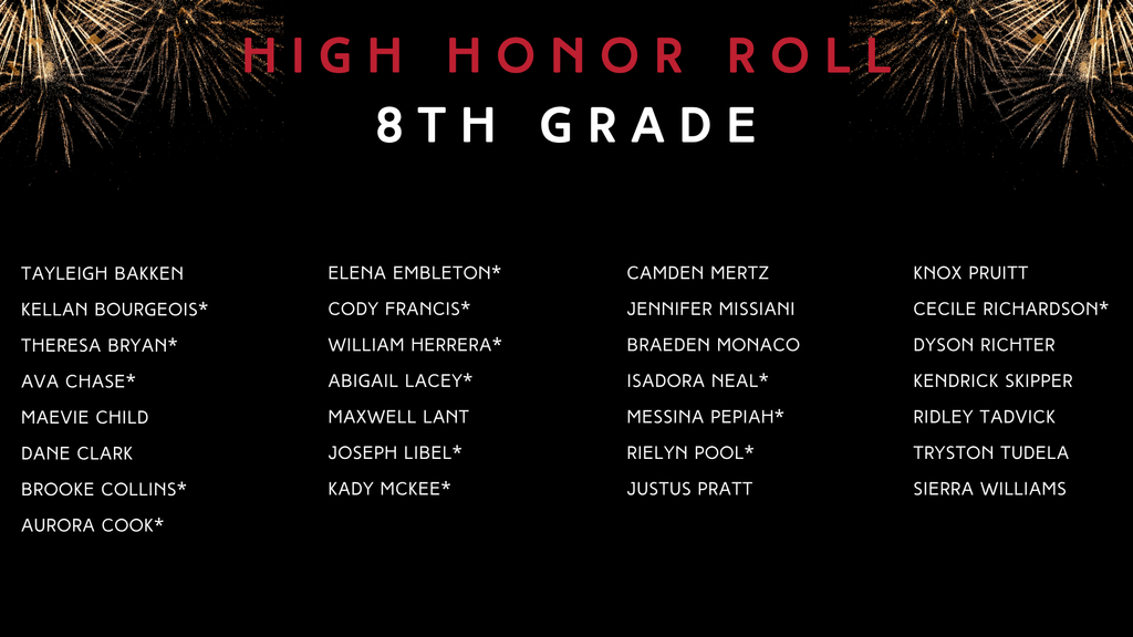list of our hamilton middle school students who achieved high honor roll or honor roll for the 1st semester of the 2025-26 school year