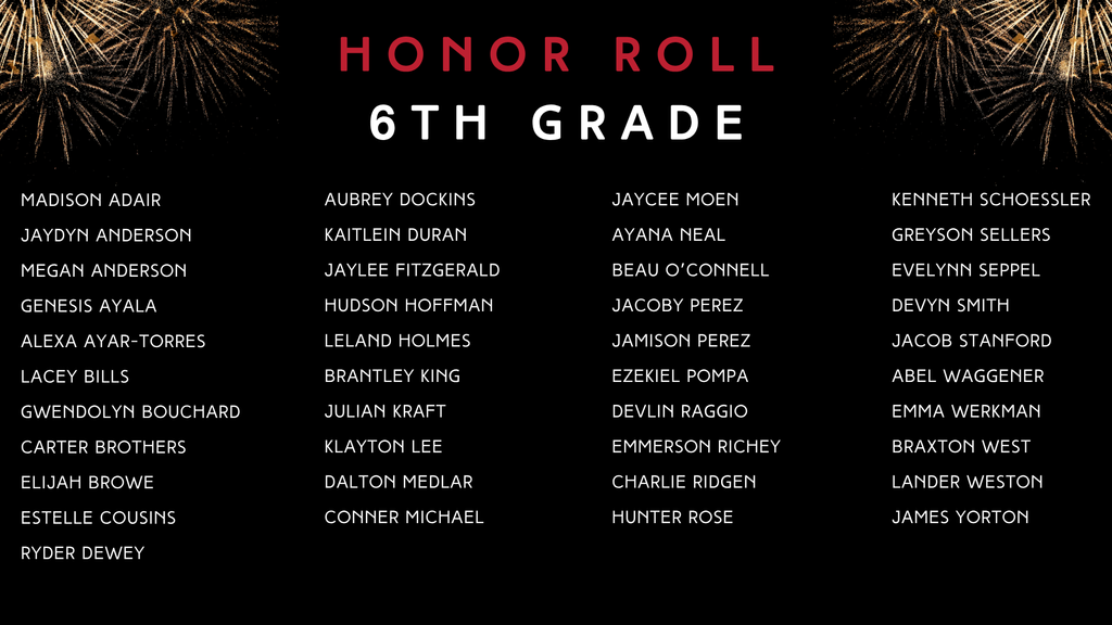 list of our hamilton middle school students who achieved high honor roll or honor roll for the 1st semester of the 2025-26 school year