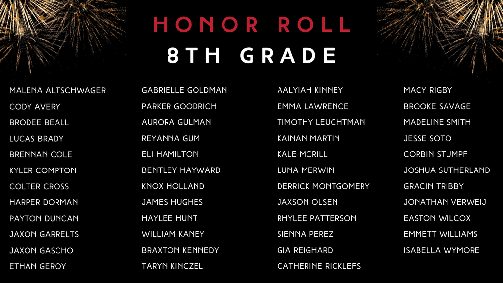 list of our hamilton middle school students who achieved high honor roll or honor roll for the 1st semester of the 2025-26 school year