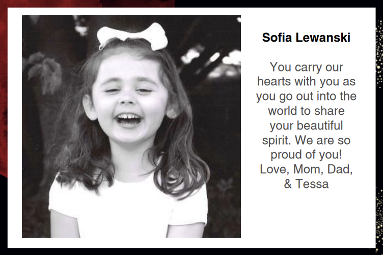 Graphic showing a sample senior yearbook ad featuring former student Sophia Lewanski