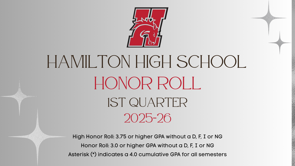 Hamilton High School Honor Roll list for the 1st academic quarter of the 2025-26 school year