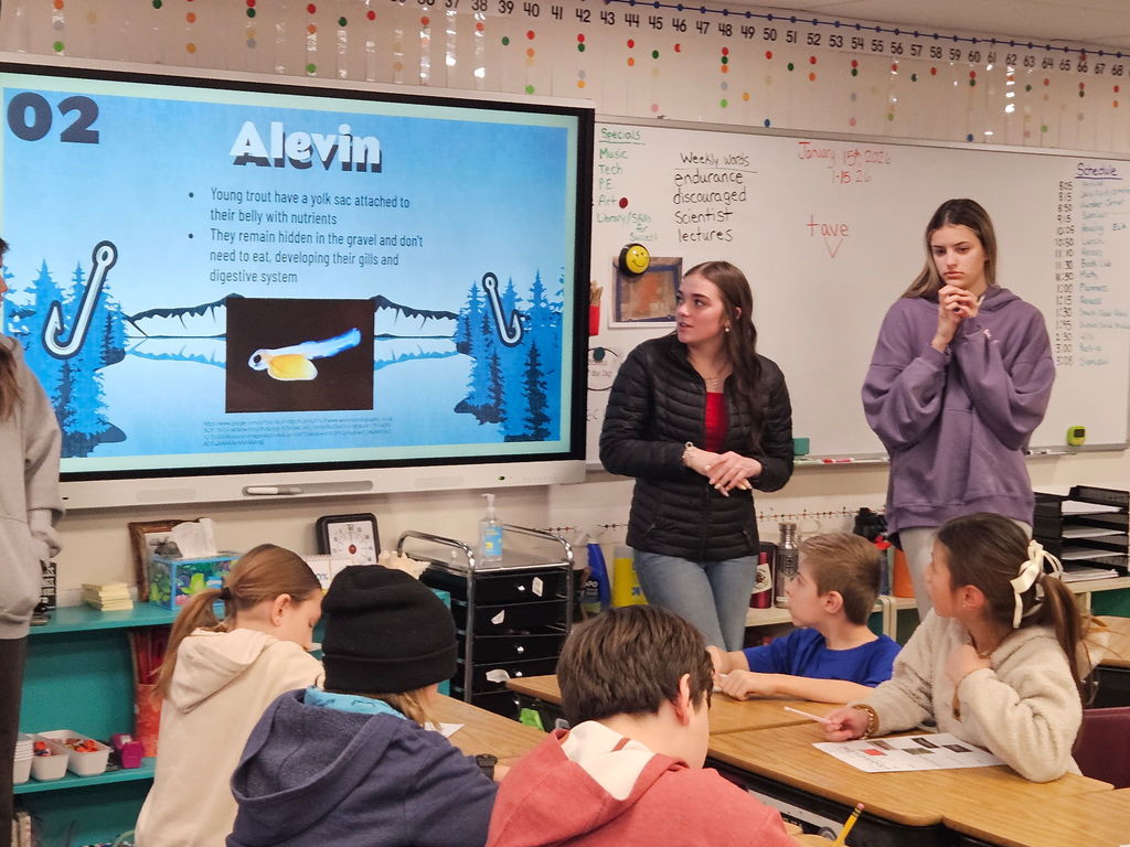 Hamilton High School Classroom Without Walls students teacher Daly 4th grade students about trout
