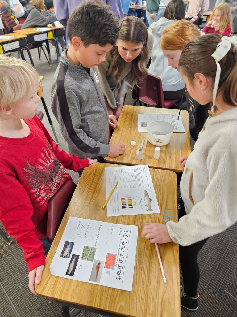 Hamilton High School Classroom Without Walls students teacher Daly 4th grade students about trout