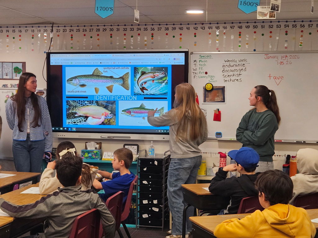 Hamilton High School Classroom Without Walls students teacher Daly 4th grade students about trout