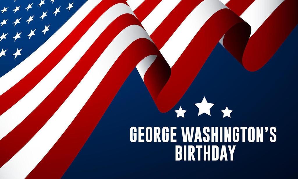 george washington's birthday celebration post with an united states flag in the background