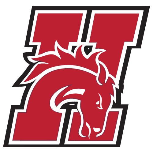 red and black hamilton school district logo with bronc head