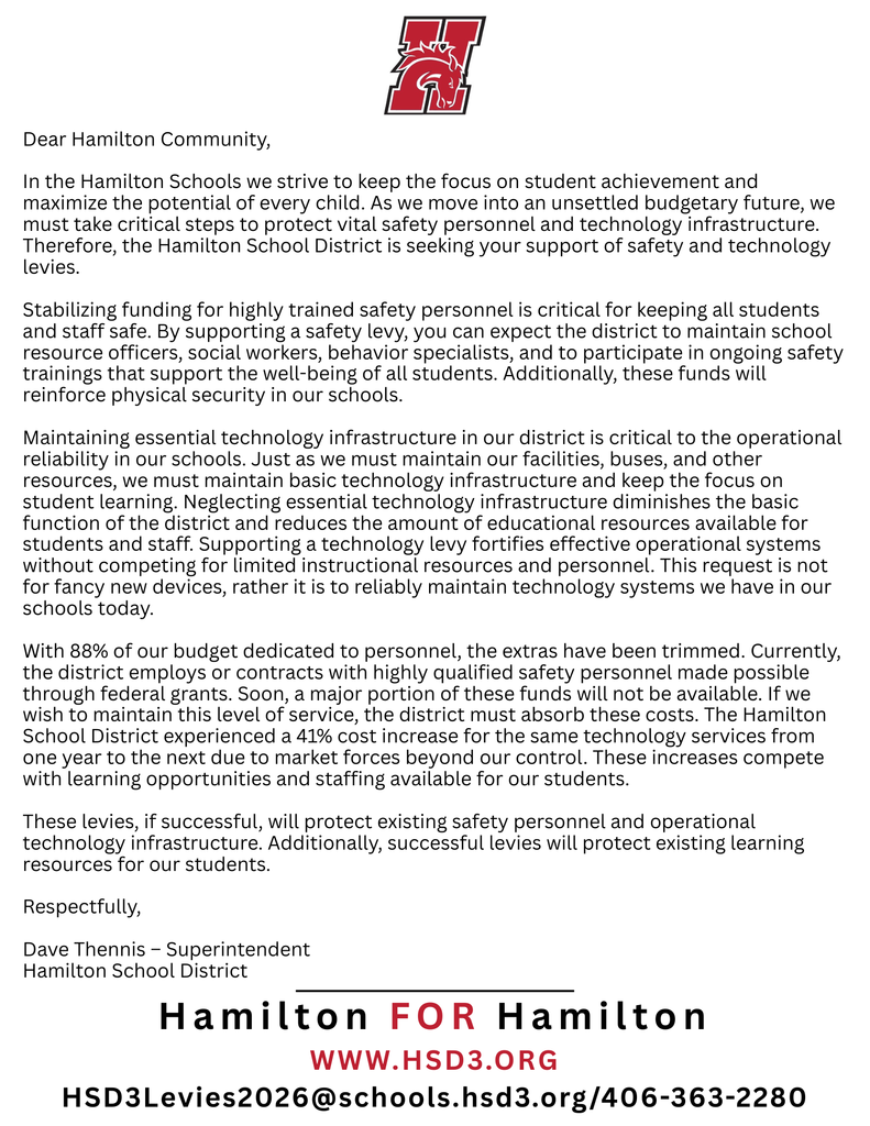 HSD3 letter to the community regarding the safety and technology levies