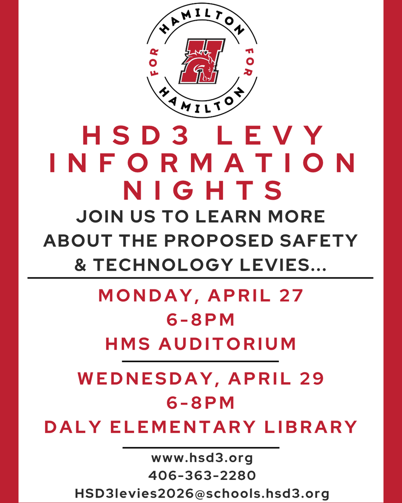 please join us for levy informational nights.  monday, april 27, 6-8pm in the hms auditorium,  wednesday, april 29, 6-8 in the daly elementary library.  www.hsd3.org