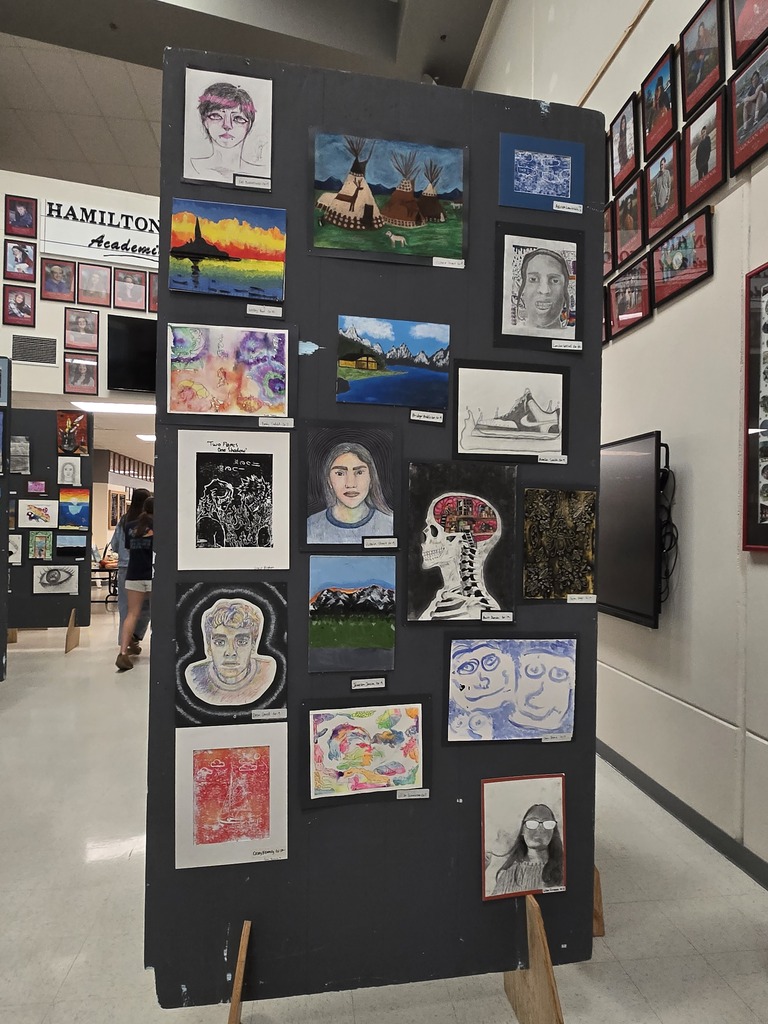 Hamilton High School art students display their works of art at the art show last week