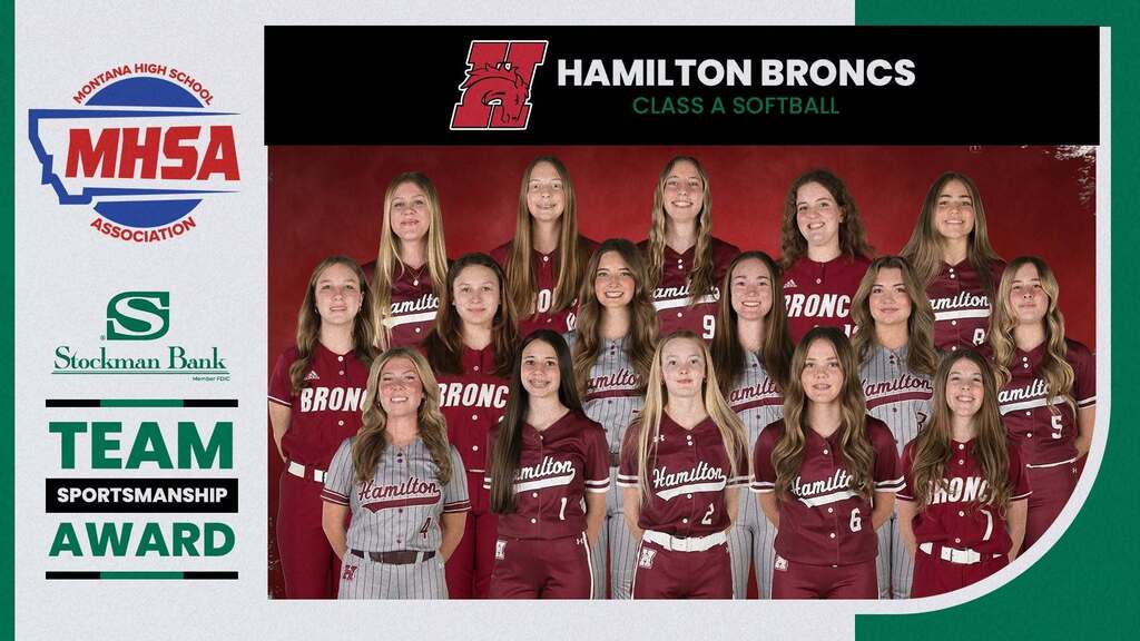 Photo of the Hamilton Broncs Softball team. They won the MHSA Stockman Bank team sportsmanship award for the 2026 state softball tournament
