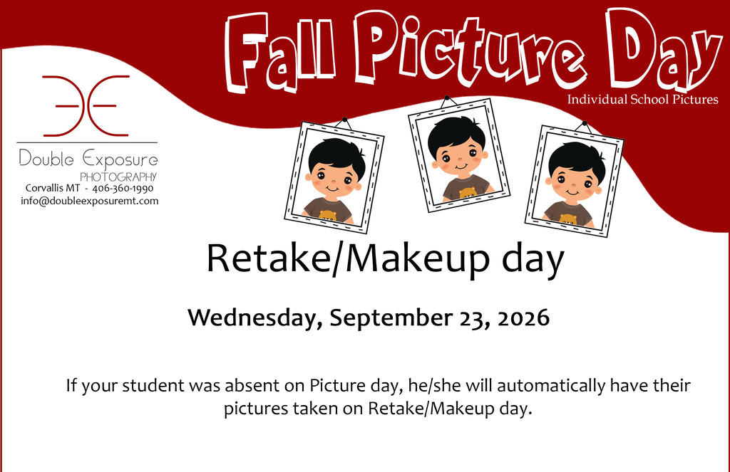fall picture retake/makeup day wed, sept 23, 2026