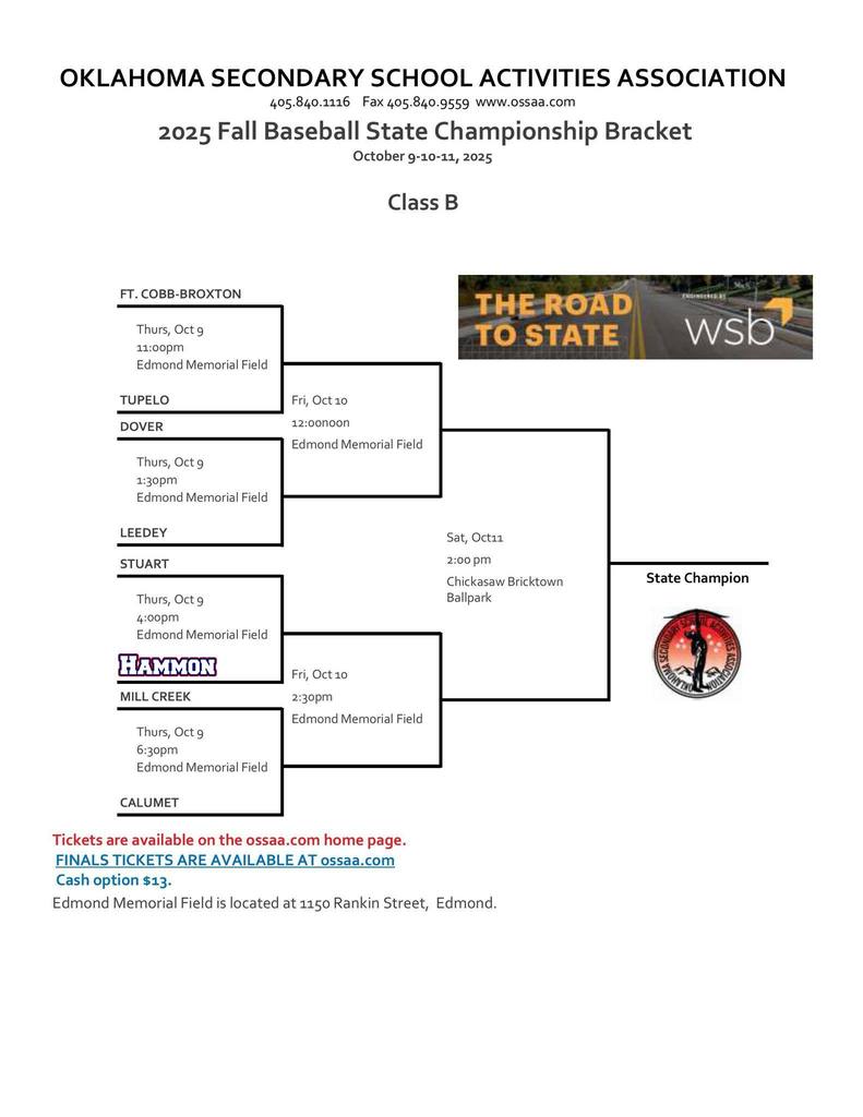 Fall State Baseball Bracket