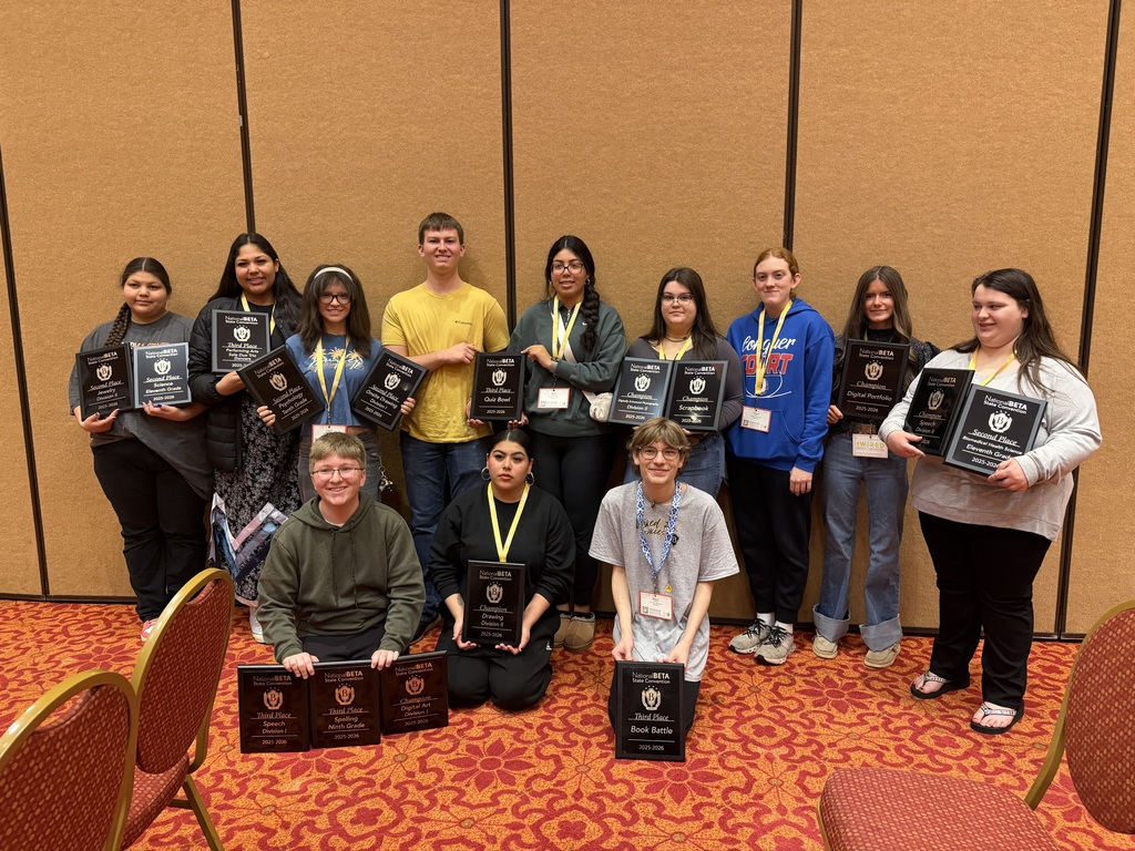 BETA students posing with awards they won from State contest