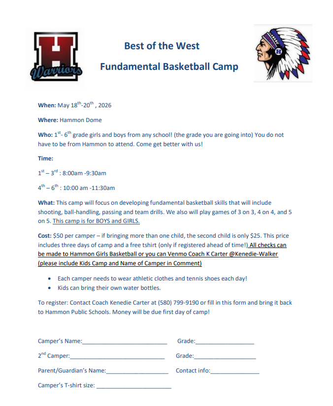 Best of the West Basketball camp flyer
