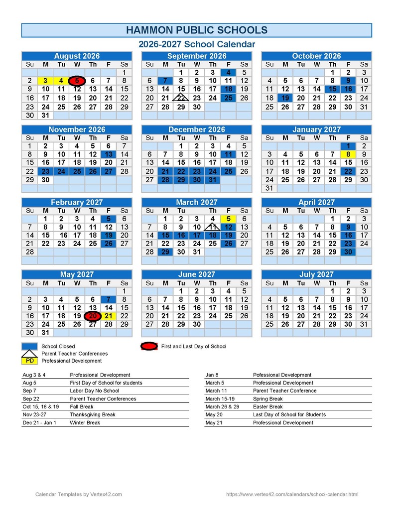 2026-2027 School Calendar